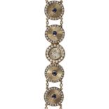 Lady's Lucien Piccard sapphire, cultured pearl and 14k yellow gold bracelet watch Dial: round,