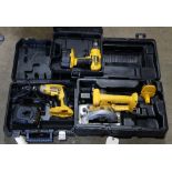 (lot of 3) Dewalt cordless power tool group, consisting of (2) drills, with one battery, and one