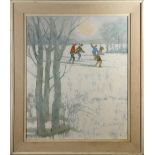 Snow Scene with Figures, oil on canvas, signed "Alexandyz" lower right, 20th century, overall (