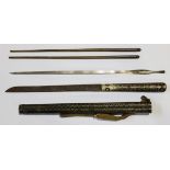 Japanese traveling kit, Edo period, including tanto (dagger), scratcher, pair of chopsticks,