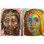 (lot of 3) Eva Sikorski (American/German, 1917-1990), Jesus, Orange Sky, Portrait of a Young