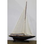 Ship model of a marconi rigged cutter, executed in fine detail, the wood hull painted blue and
