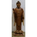 Southeast Asian wood Buddha, standing on a lotus pedestal, 41"h