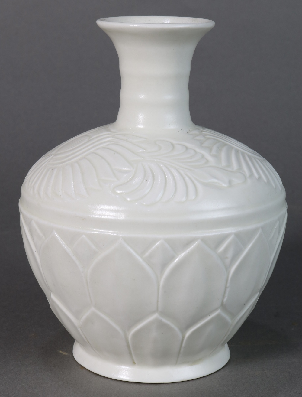 Chinese Ding-type ceramic vase, with a flared neck and a shoulder molded with stylized lotus