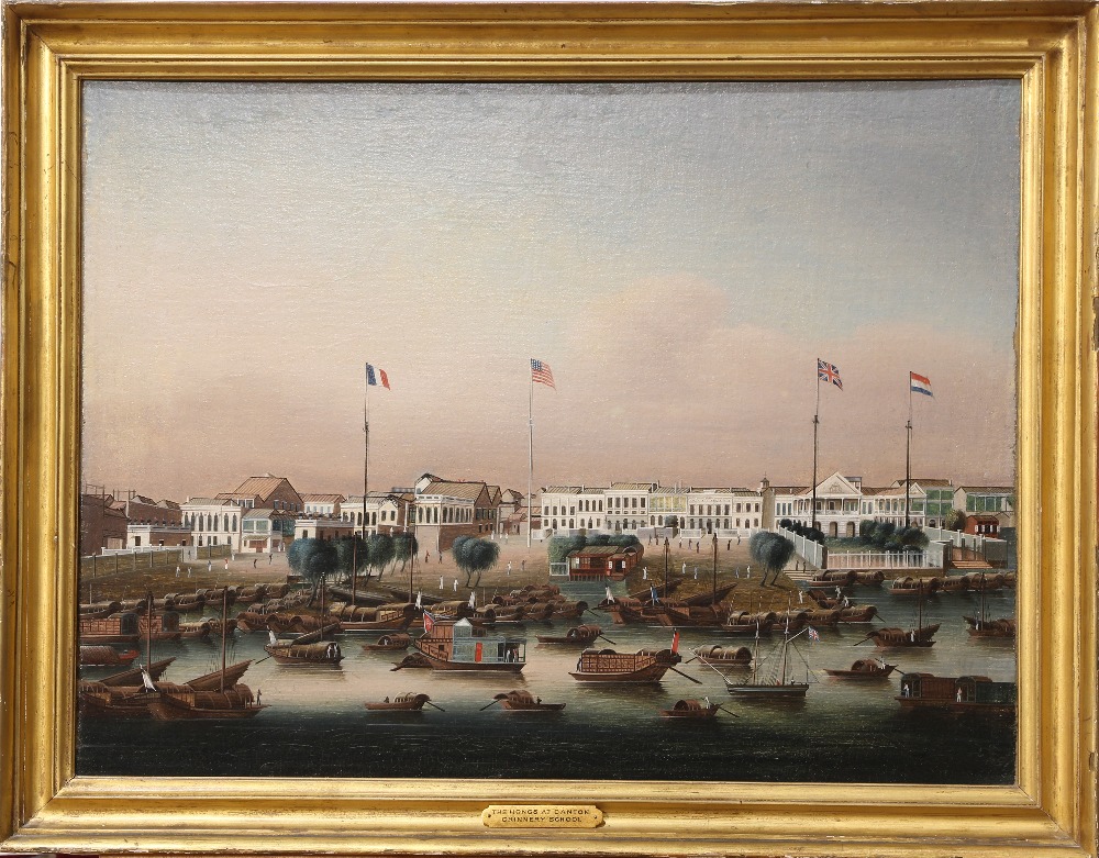19th Century China Trade/Attributed to Sunqua (Chinese, fl. 1830-1870), "The Hongs at Canton (China, - Image 2 of 4