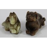 (lot of 2) Chinese hardstone carvings, consisting of a recumbent horse with a monkey on its back;