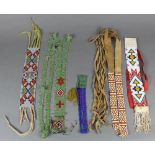 (lot of 10) Native American beaded sashes, necklace body ornament, pouch and moccasins; executed