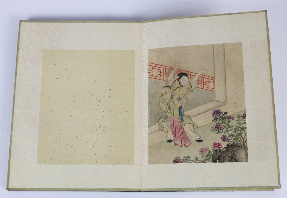 Chinese Erotic Paintings, a book of eight (8) ink and color on silk, with couples in various - Image 4 of 9