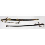 (lot of 2) Civil war era swords, consisting of a G. Roby with leather and brass scabbard, accented