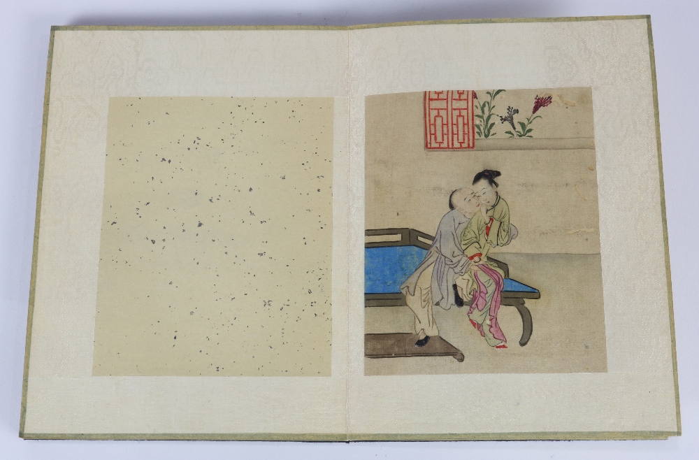 Chinese Erotic Paintings, a book of eight (8) ink and color on silk, with couples in various - Image 2 of 9