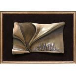 Giovanni Schoeman (South African, 1940-1980), "Cityscape," 1975, mounted bronze relief, signed and