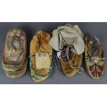 (Lot of 8) Native American moccasins, consisting of a parfleche example with a minimalist design, (