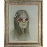 Jimmy Abeita (American, b. 1947), Girl in Glasses, oil on canvas, signed lower right, artist label