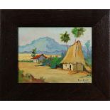 Panama Village Scene, oil on canvas board, signed indistinctly and inscribed "Panama" lower right,