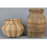 (lot of 3) Native American baskets, consisting of a Cherokee plaited splint basket, Choctaw