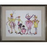 Bob Mackie (Californian, b. 1940), Clowns, 1968, mixed media on paper, signed and dated lower