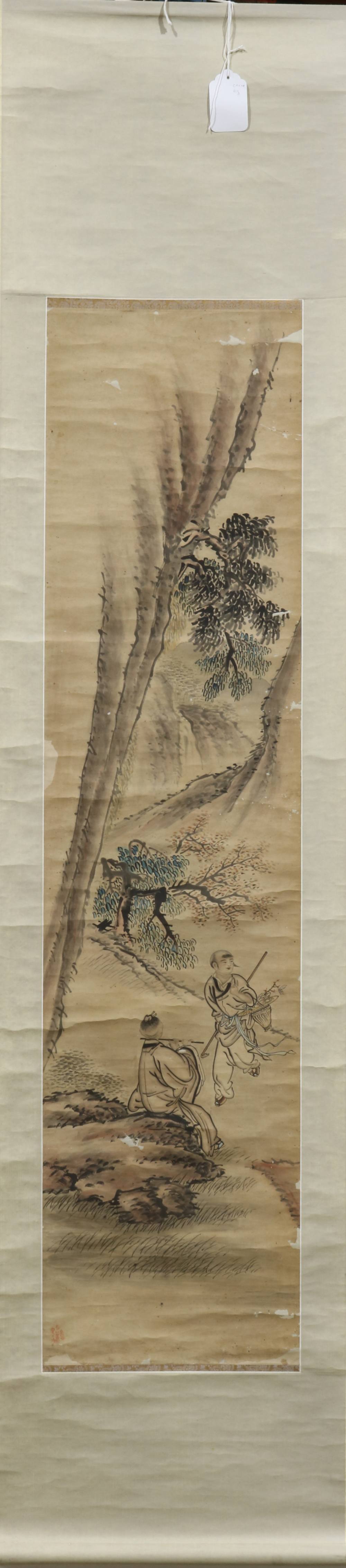 (lot of 2) Anonymous (Chinese), Figures, ink and color on paper, with scholars and attendants, - Image 4 of 5