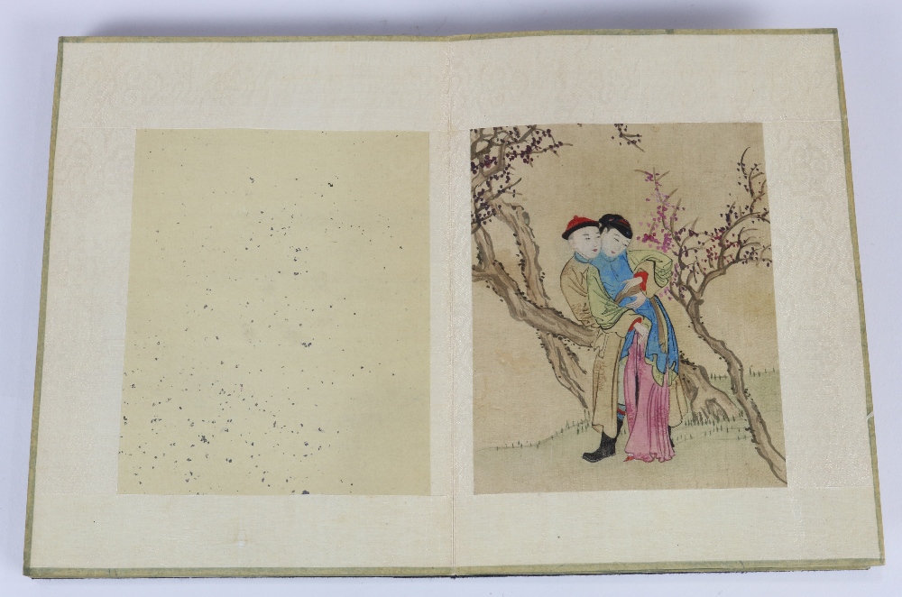 Chinese Erotic Paintings, a book of eight (8) ink and color on silk, with couples in various