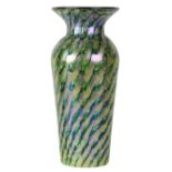 Lundberg Studios iridescent Jade Bamboo Regal vase, having a tapered form with jade green spiral