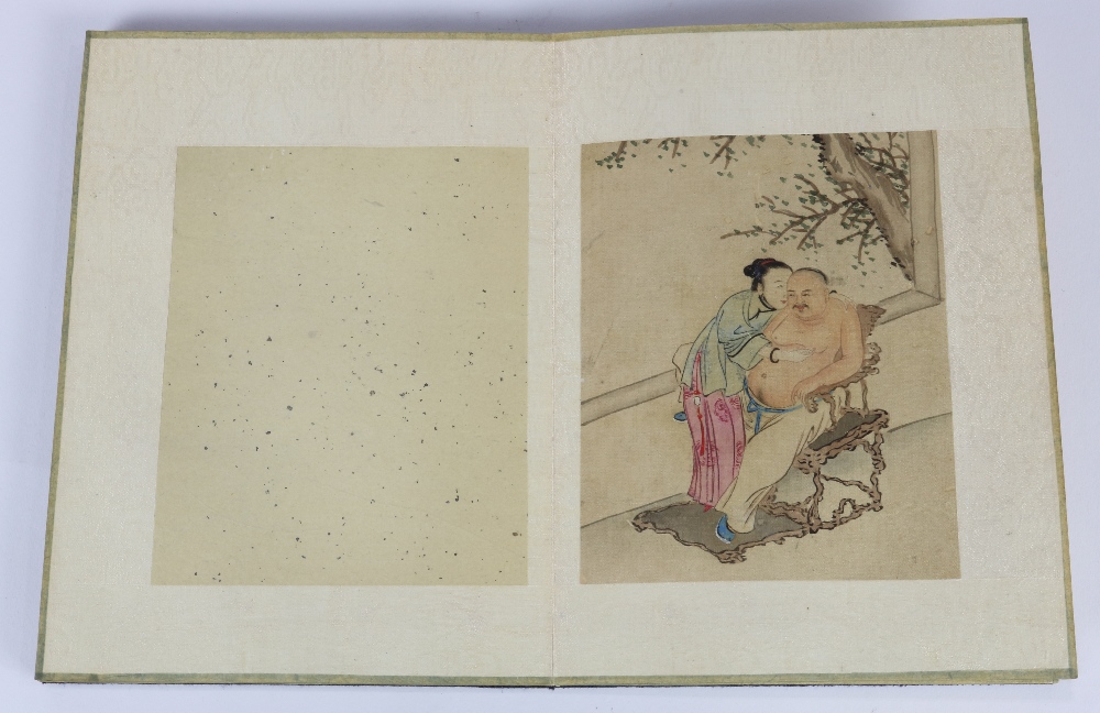 Chinese Erotic Paintings, a book of eight (8) ink and color on silk, with couples in various - Image 3 of 9
