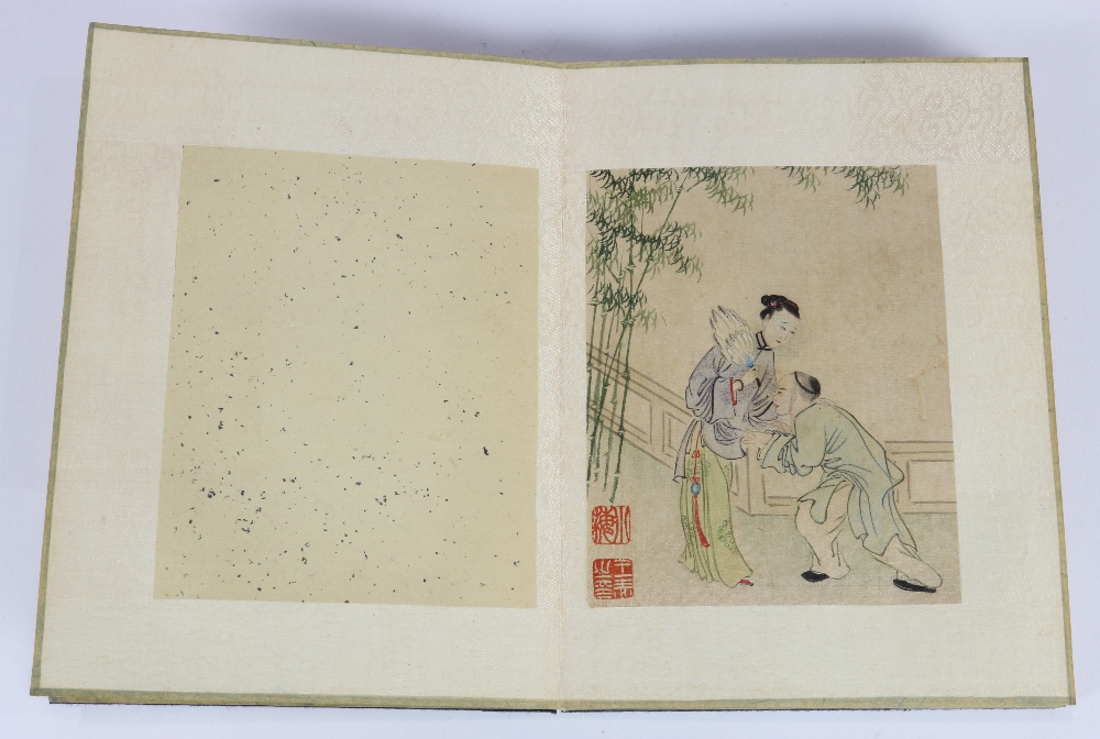 Chinese Erotic Paintings, a book of eight (8) ink and color on silk, with couples in various - Image 8 of 9