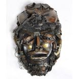 Folk art assemblage copper mask by Motke Blum (United States/Israel b. 1925), 14"h