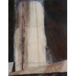 Dinah James (American, 20th century), "Silo #1," 1978, acrylic and collage on canvas, signed,