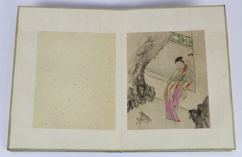 Chinese Erotic Paintings, a book of eight (8) ink and color on silk, with couples in various - Image 5 of 9