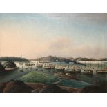 19th Century China Trade Painting/Follower of Sunqua (Chinese, fl. 1830-1870), "Whampoa Anchorage (