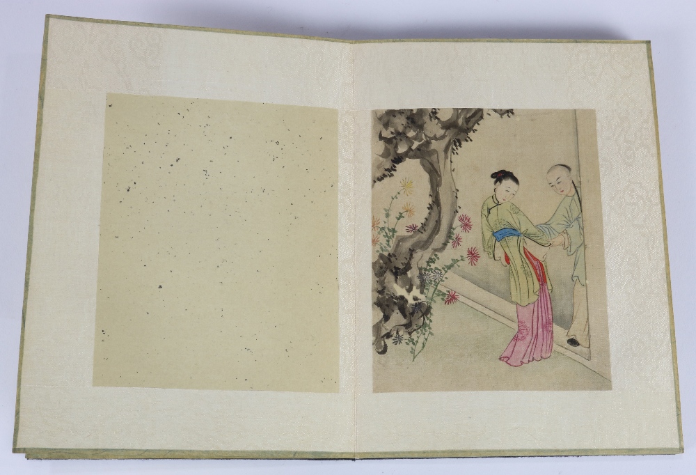 Chinese Erotic Paintings, a book of eight (8) ink and color on silk, with couples in various - Image 7 of 9