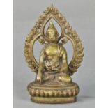 Sino-Tibetan bronze Buddha, seated in dhyanasana holding an alms bowl and the right hand in