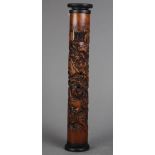 Chinese bamboo perfumer, the long cylindrical segment carved and pierced with scholars amid a