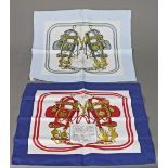 (lot of 2) Hermes of Paris silk scarf group, each fitted in a Hermes box, including "Brides de