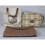 (lot of 3) Vintage purse group, consisting of an overnight bag in plaid marked Burberry, a tote