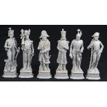 (lot of 6) Continental blanc de chine porcelain figural group, each figure depicting an officer on a