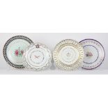 (lot of 4) Chinese export porcelain plates, consisting of two centered by flowers; one centered by a