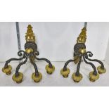 French partial gilt and patinated sconces, each having four arms rising on an S form support