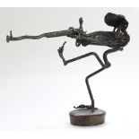 Patinated steel assemblage figural sculpture, "Hunter Thompson stalks the Desert Beasts", 7"h