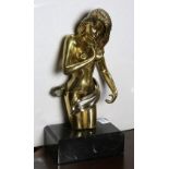 Metal figural sculpture, 20th Century, of erotic theme, unsigned, overall (with marble base): 18.5"h