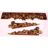 (lot of 3) Set of Chinese gilt lacquered architectural fragments, carved with magnolia, birds,