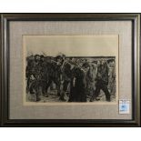 After Käthe Kollwitz (German, 1867-1945), "March of the Weavers," engraving, overall (with frame):