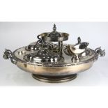 English silverplate warming stand circa 1900, having two handles flanking the circular body with