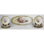 (lot of 13) Group of Martial Rendon Limoges porcelain fish set, consists of 12 gilt decorated shaped