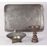 (lot of 3) Persian .875 silver group, consisting of a rectangular tray and associated goblet, each