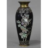 Japanese bronze vase, Meiji period, everted rim on the short neck above the elongated ovoid body,