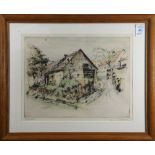 Paul Geissler (German, 1881-1965), German Cottage, etching with hand-coloring, pencil signed lower