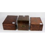 (lot of 3) 19th Century English lap desk group, consisting of a burl wood rectangular form box