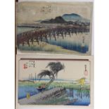 (lot of 15) Group of Japanese woodblock prints, mostly 19th century Utagawa Hiroshige (1797-1858),