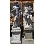 (lot of 2) Continental cast figural sculptures, one possibly Adonis, depicted gazing outward and