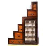 Japanese kaidan tansu step chest, with five drawers and a large hinged lattice door with rice paper,